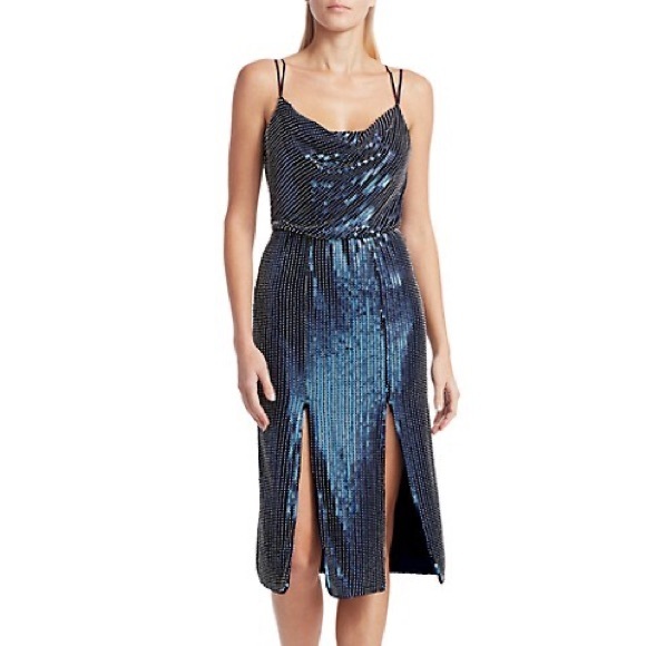 NWT Haney Elise Sequin Embellished Thigh-Slit Midi Cocktail Dress Flapper Gatsby - Picture 7 of 16